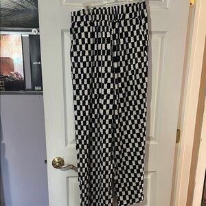 Elegant Black and White Checkered Wide Leg Pants